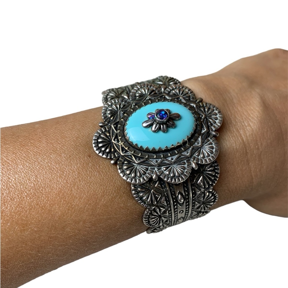 Carolyn Pollack Relios Sterling Silver 9.25 Turquoise/Peridot Wide Cuff Bracelet